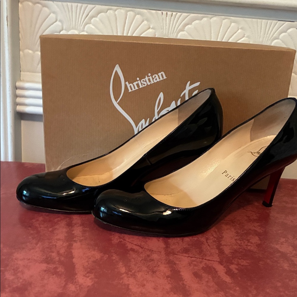 Christian Louboutin Black Patent Round-Toe Pump with Signature Red Sole